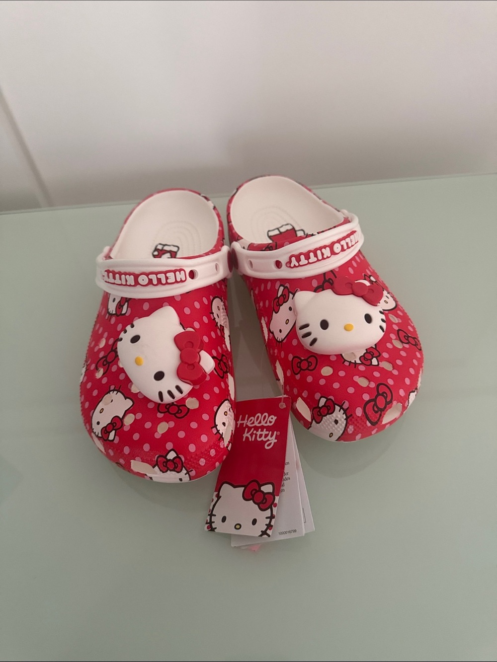 NWT CROCS Hello Kitty Red and White Women’s Slip-On Clogs